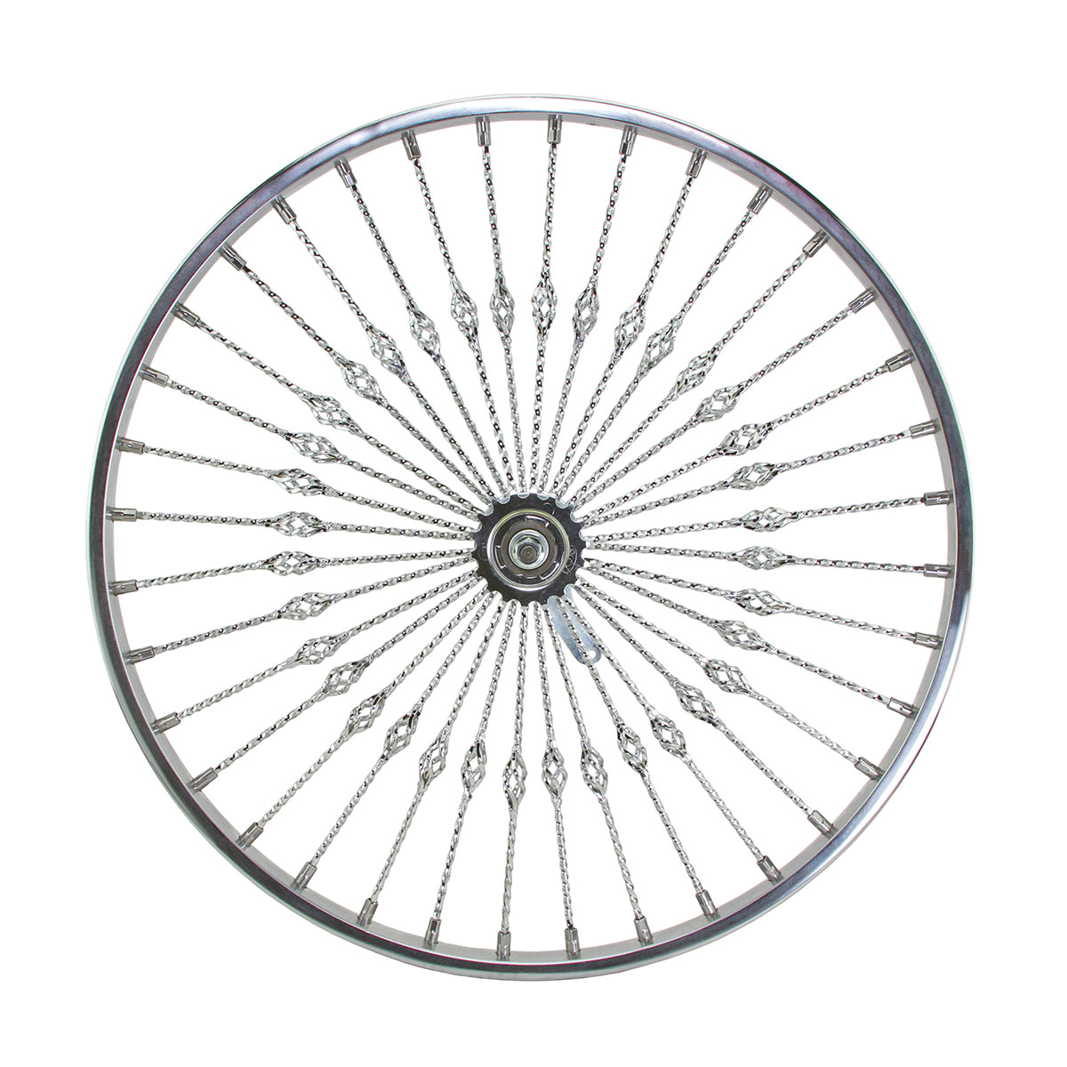 26 Inch x 32mm Steel Coaster Twisted Cage 36 Spoke 8G Chrome 3/8 Axle Single Wall Chrome.