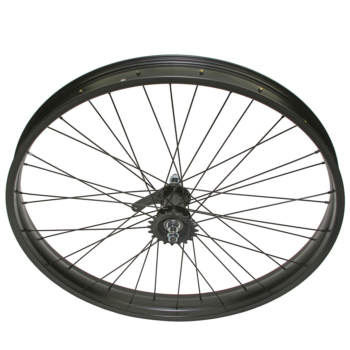 26 Inch x 60mm Fat Alloy Coaster Wheel 36 Spoke 14G Black 3/8 Axle Single Wall Black.
