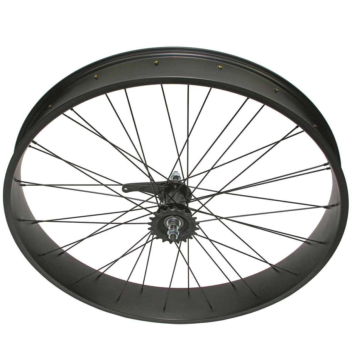 26 Inch x 80mm Fat Alloy Coaster Wheel 36 Spoke 14G Black 3/8 Axle Single Wall Black.