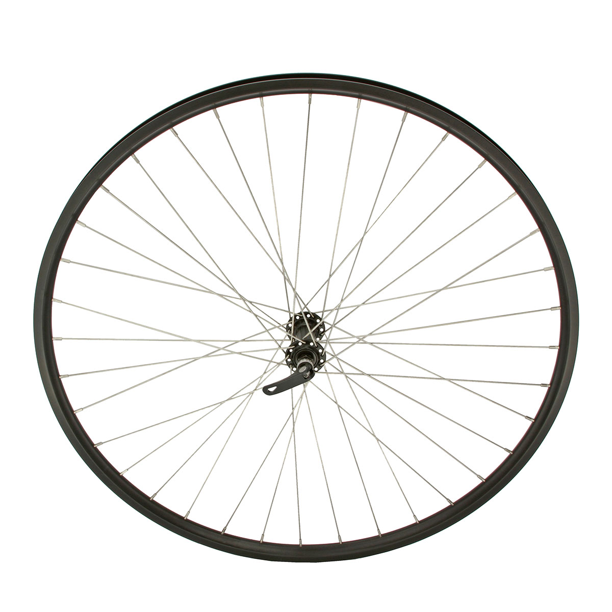 700c x 23mm Alloy Front Wheel 36 Spoke 14G Black 3/8 Q.R/Axle Double Wall Black.