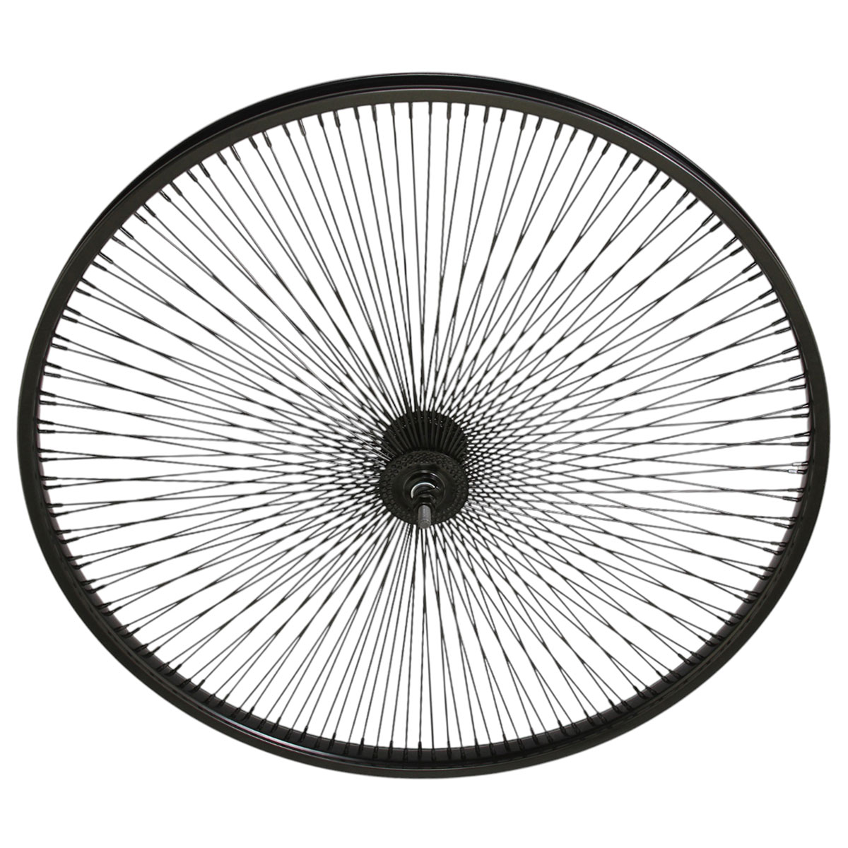 29 Inch x 32mm Steel Front Wheel 144 Spoke 14G Black 3/8 Axle Single Wall Black.